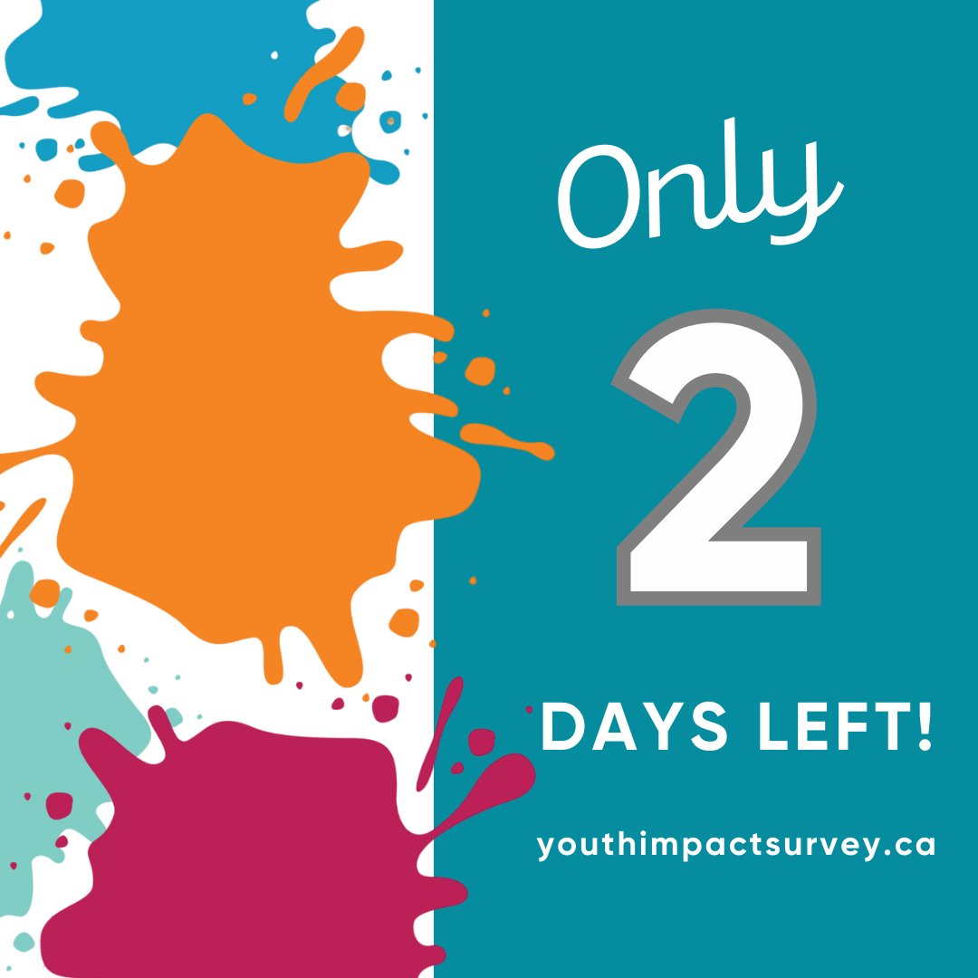 The #YouthImpactSurvey closes in TWO days! The countdown is on for young people to share their thoughts and experiences.⌚

Make an impact in #WaterlooRegion. Fill out the survey today!

youthimpactsurvey.ca