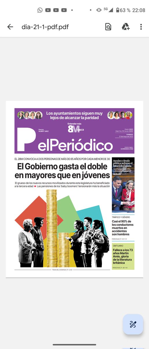 Impresentable portada del El Periódico del 21 de Mayo. Mal vamos enfrentando generaciones y promoviendo el ageismo
