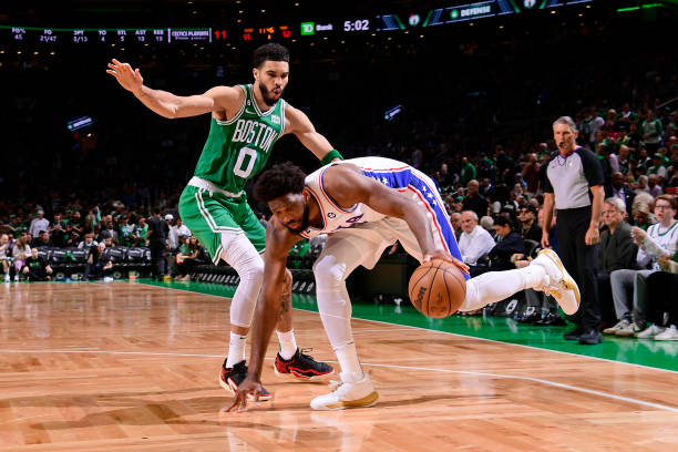 Jayson Tatum vs opposing team's best player this postseason:

1st round: Trae Young
14 PTS | 3 TO's | 4-13 FGM | 0-5 3PM | 44.8 TS%

2nd round: Joel Embiid
4 PTS | 4 TO's | 2-7 FGM | 0-1 3PM | 28.6 TS%

ECF: Jimmy Butler
11 PTS | 3 TO's | 5-11 FGM | 0-0 3PM | 50.0 TS%

🔒🔒🔒