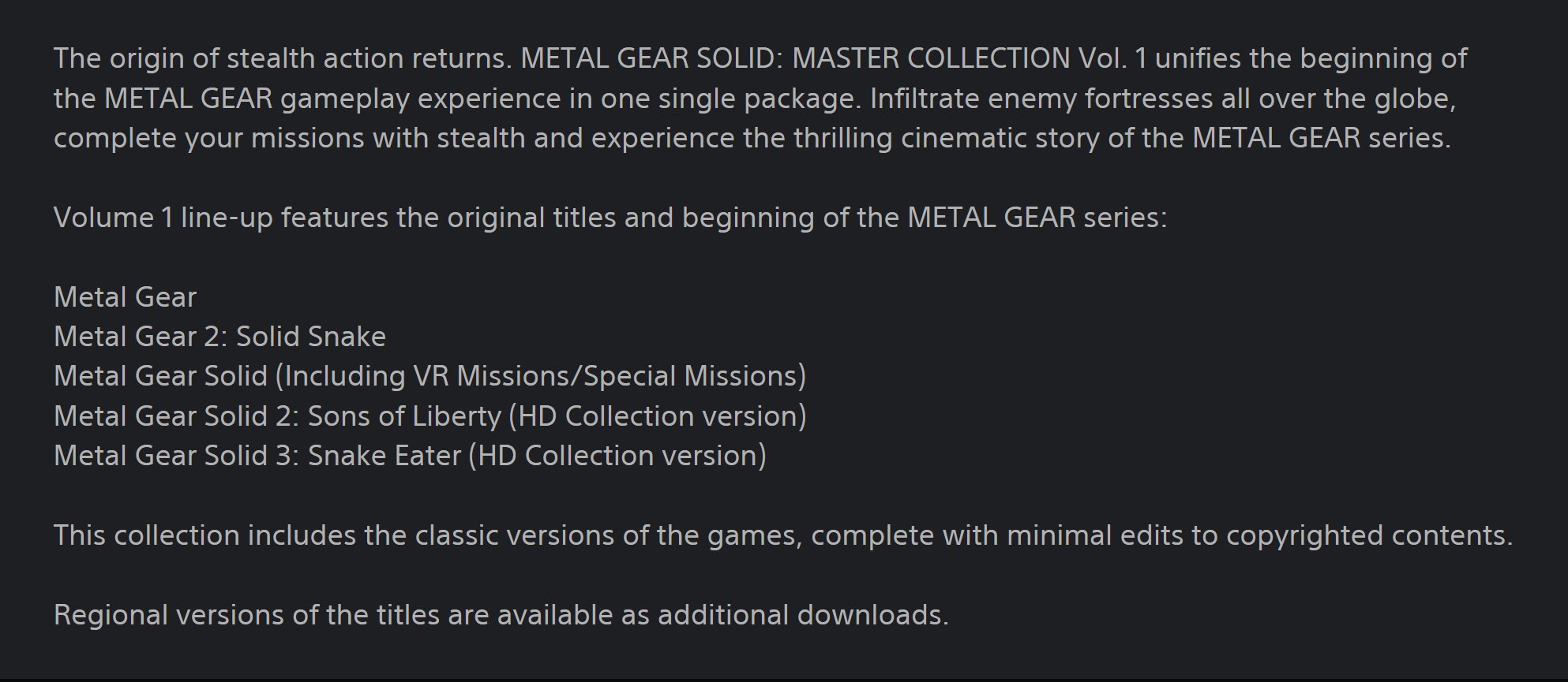 Metal Gear Solid: Master Collection Vol. 1 also includes Metal