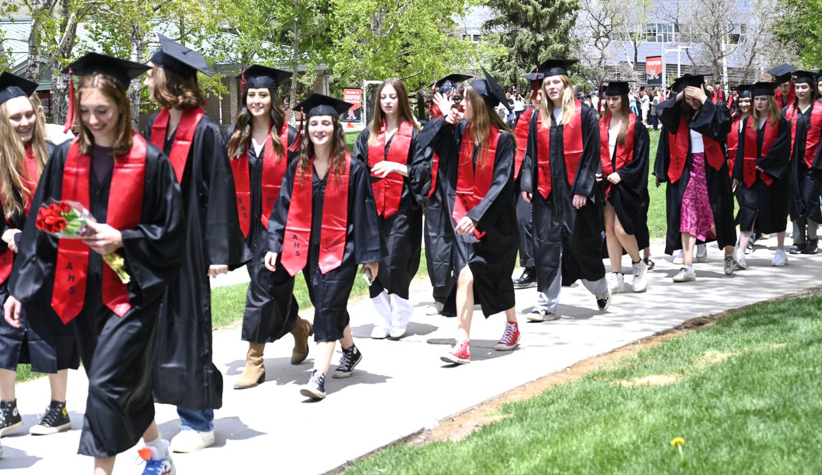 Aspen High School Class of 2023 takes the traditional "March of the Grads" through the schools and campus. They were cheered on by parents, students and former grads. Go to Aspenk12.net for a slideshow. #Classof2023