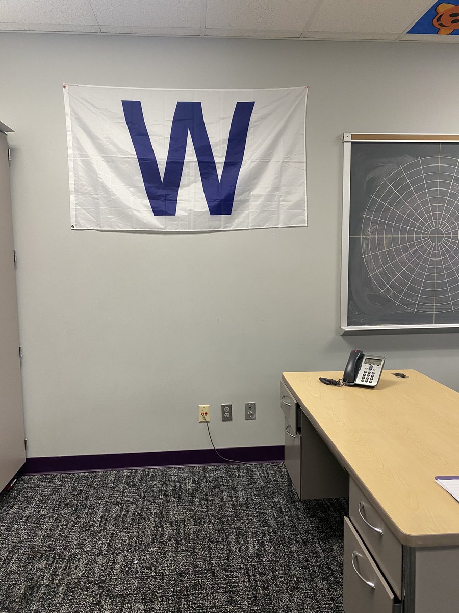 It’s always the first thing to go up in my classroom and the last thing I take down. #cubs #flytheW