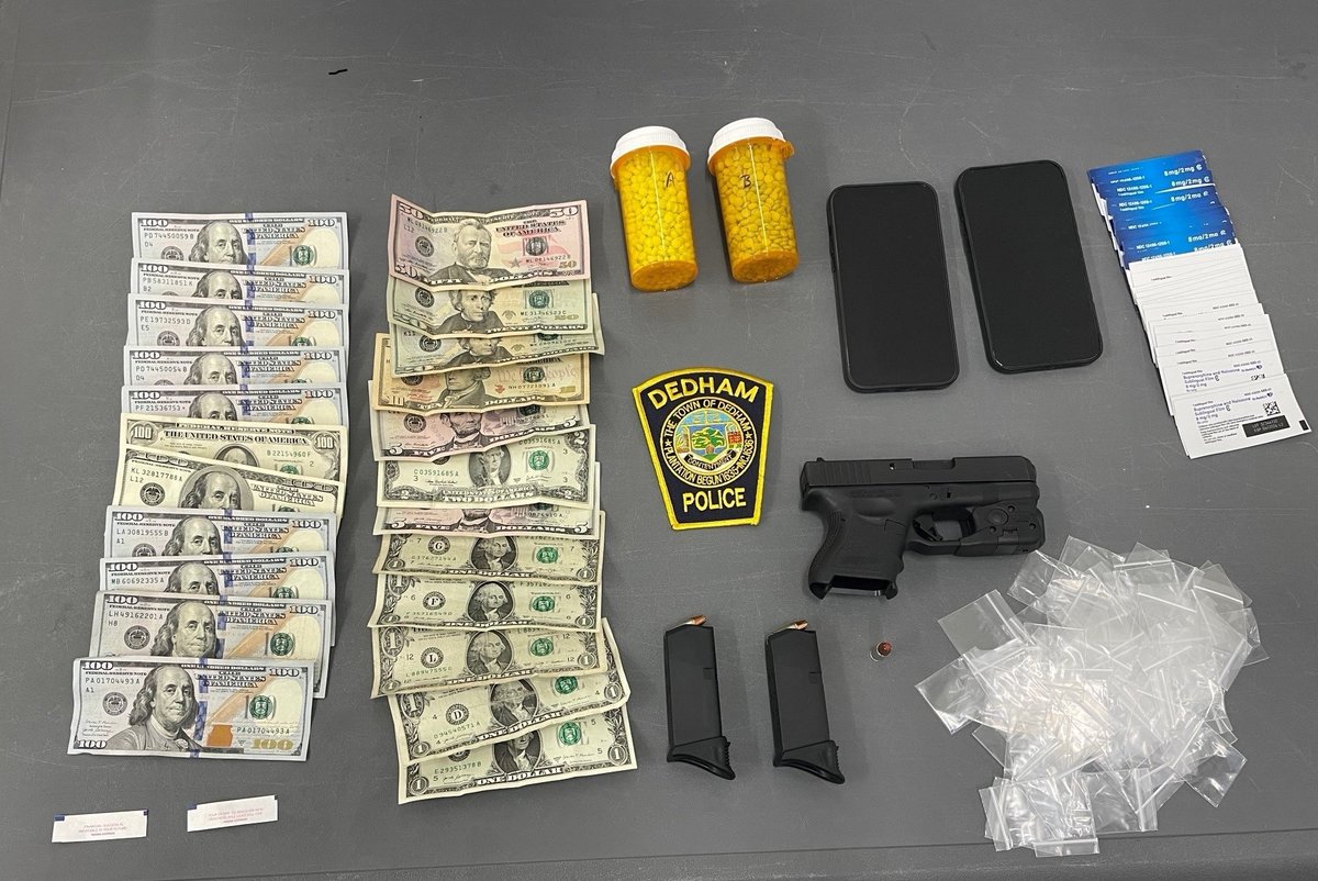 A drug investigation today led to the arrest of a 40 year-old male from Stoughton. 2,005 pills, 31 Suboxone strips, $1,215 and a Glock 9mm firearm were seized. The arrested party is charged with Possession of Cl B with Intent to Distribute and