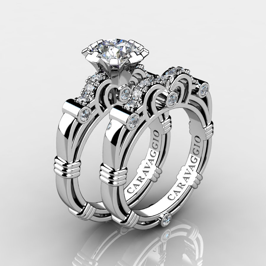 Elegant and chic 💎 caravaggiojewelry.com/?p=392066 Art Masters Caravaggio 14K White Gold 1.0 Ct White #Sapphire #Diamond Engagement Ring Wedding Band Set R623S-14KWGDWS at Caravaggio™ Jewelry