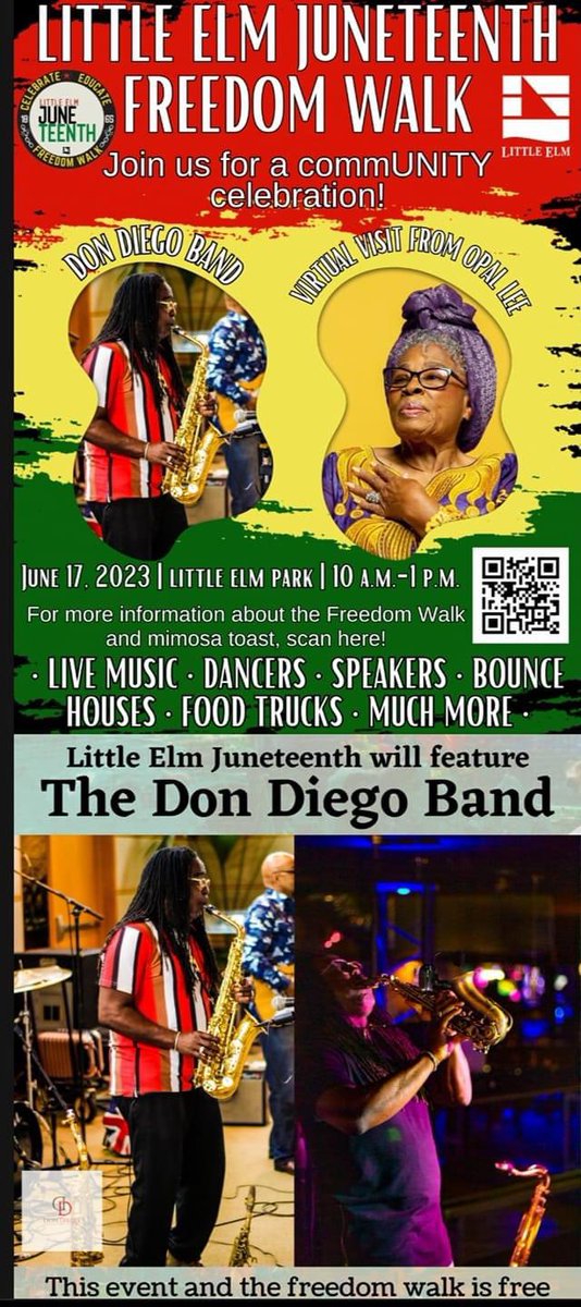 JamellForLE's tweet image. Come out to Little Elm Park on Saturday, June 17 for the Little Elm Juneteenth - Freedom Walk!

There will be live music brought to you by Don Diego, dancers, speakers, bounce houses, food trucks, and much more!

Register today! bit.ly/41UMEJq