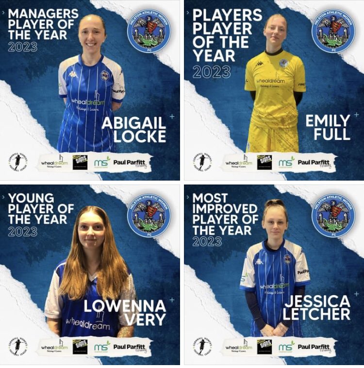 HelstonWomen's tweet image. PRESENTATION EVENING AWARD WINNERS:

@AbiiL23 
@full_emilyy 
Lowenna Verry
Jess Letcher 

@HelstonAFC @ImpetusFootball @swsportsnews @wssmagnews @TheCWFL @TalkingWoSo @PacketRyan @HelstonNubNews