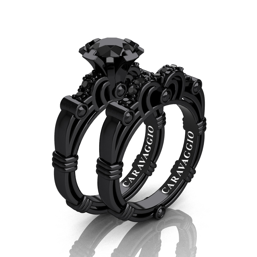Exclusive 💎 caravaggiojewelry.com/?p=370240 Art Masters Caravaggio 14K Black Gold 1.0 Ct Black #Sapphire Engagement Ring Wedding Band Set R623S-14KBGBLS at Caravaggio™ Jewelry