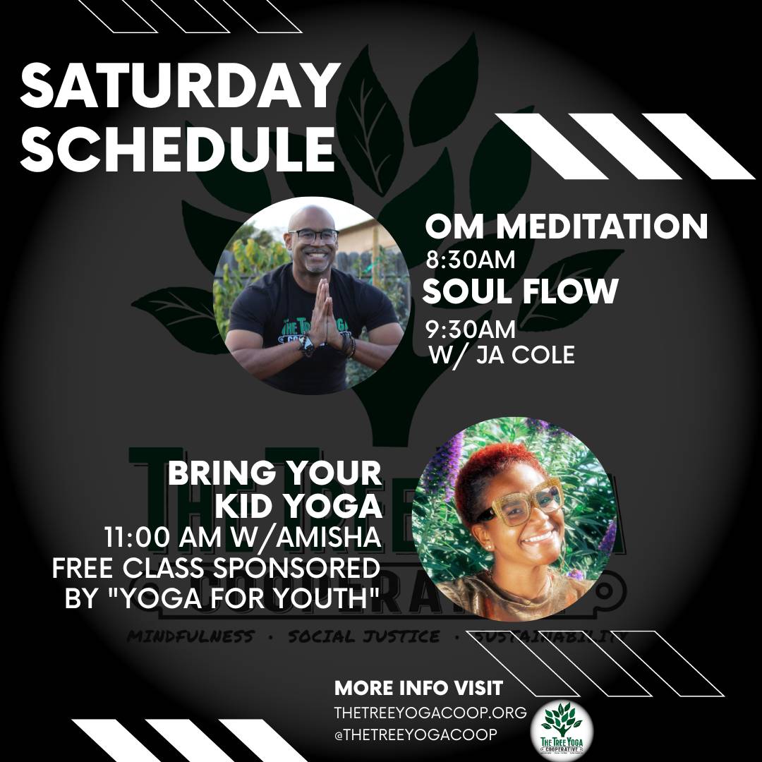 Saturday mornings, we offer donation based and free classes. You can do meditation with Ja, then enjoy his fun and rejuvenating Soul Flow class. Or you can take a free class designed for you and your kids sponsored by Yoga For Youth. #yogaforall #kidsyoga #bipocyoga #yogisofcolor