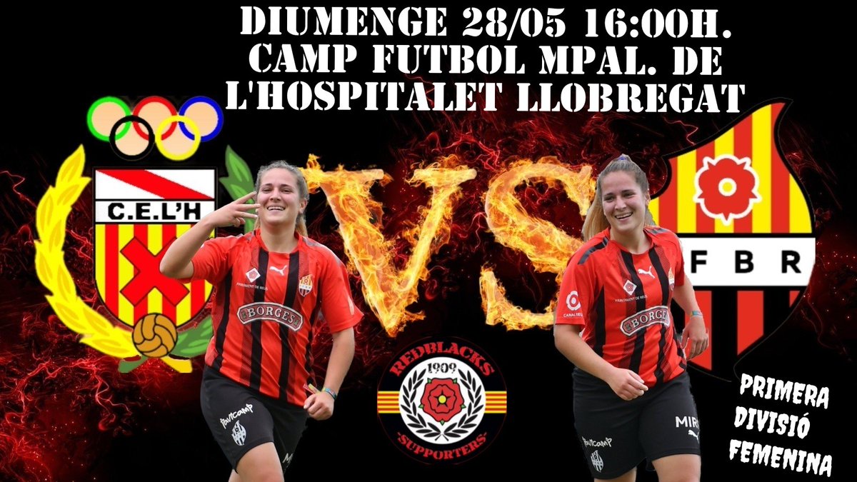 Redblacks13's tweet photo. Aquest diumenge a les 16:00h. el @ReusFem es desplaça al camp del C.E. l'Hospitalet, t'ho perdràs?
Som-hi noies, a per els tres punts i a seguir el més amunt possible!!!!
@ffutbolbasereus #SupportYourLocalTeam 
🤜🤛👩🏻⚽️🥅🔴⚫ https://t.co/15PRK4bNSy