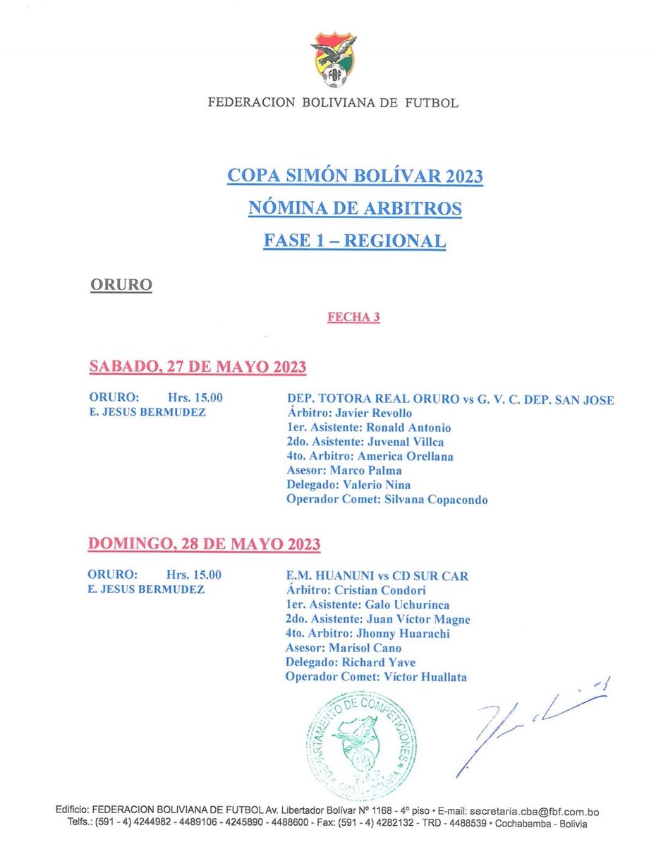 Designación #Arbitral #Partidos #Fecha3 #CopaSimonBolivar #AFO