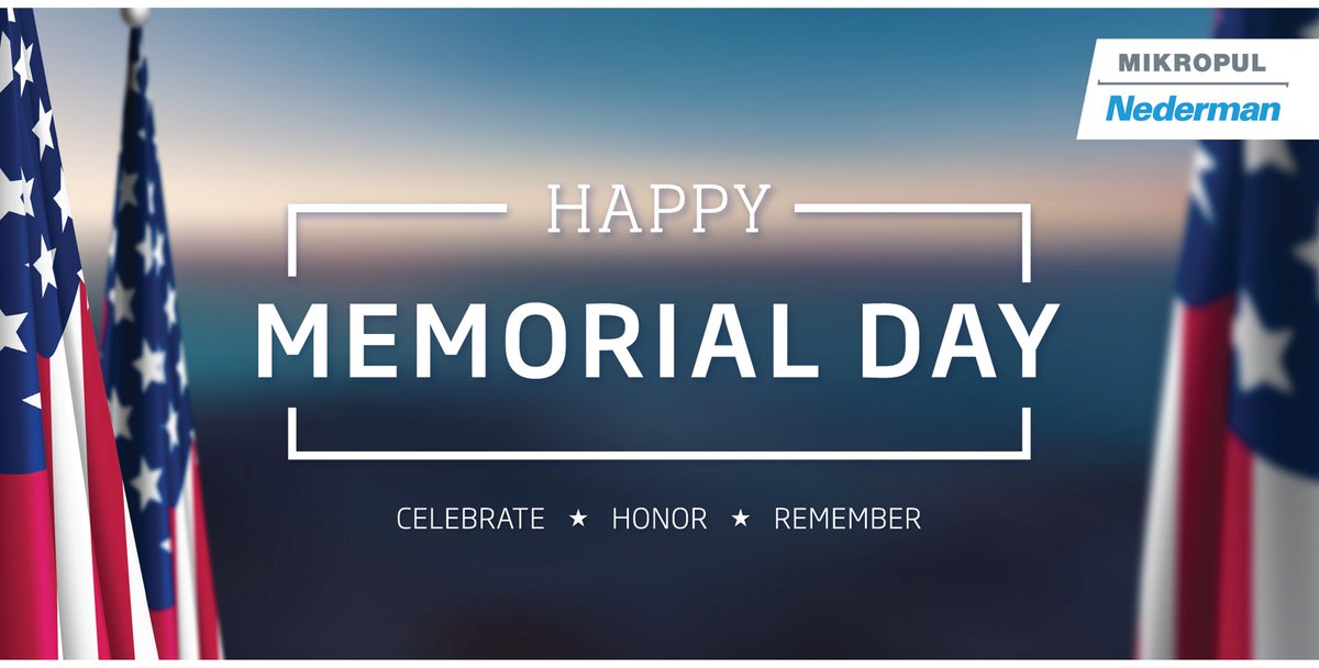 We wish you all a happy holiday. Happy Memorial Day!
  
As a reminder, our US offices will be closed on Monday, May 29th in observance of Memorial Day.
  
#TheCleanAirCompany #CleanAir #Nederman #MikroPul #MemorialDay #MemorialDayWeekend #Honor #Remember #OfficeClosed
