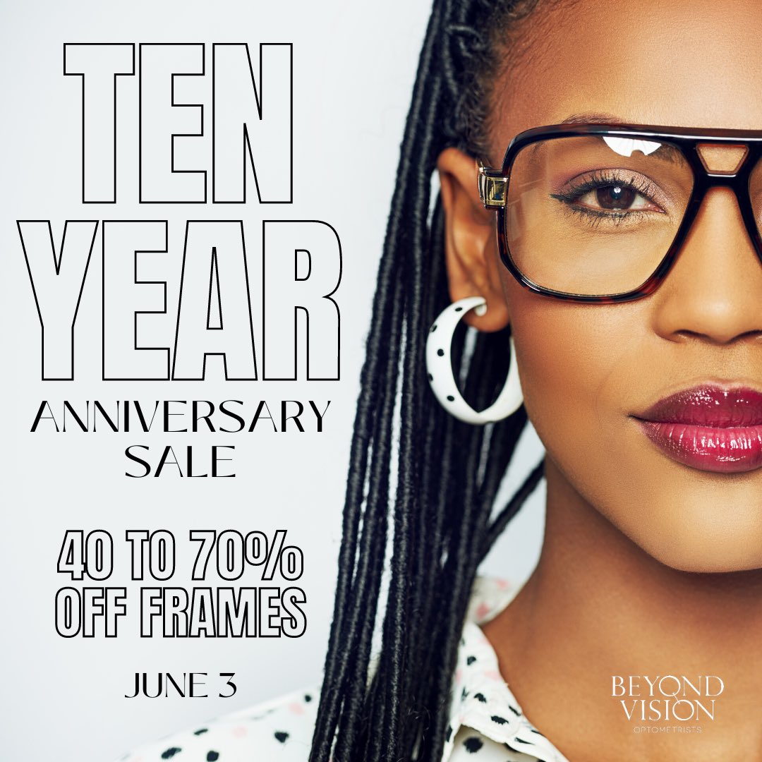 Beyond_Vision_'s tweet image. Help us celebrate a DECADE of Beyond Vision. 1️⃣0️⃣ Join us all day on Saturday, June 3rd for our 10 Year Anniversary Sale at all five BV locations. 🎉

Get 40-70% off select frames, enjoy refreshments, door prizes, and more: facebook.com/events/s/ten-y… #yeg