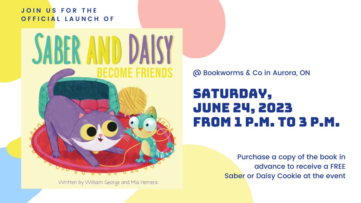 Announcing the official launch of 'Saber & Daisy Become Friends' on Sat, Jun 24 - 1 to 2 pm! Co-authored with my son William, this tale shows how, sometimes, it can take time to become the best of friends 🐾
#BookLaunch #FriendshipStory #SaberAndDaisy #MustRead