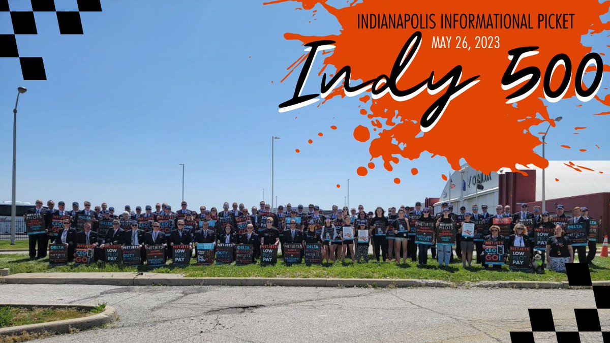 NJASAP's tweet photo. NJASAP members and their families gathered in Indianapolis today to participate in an informational picket coinciding with the #Indy500 once again demonstrating the power of the collective. 

#NetJets #NotCompetitive #AviationLabor #PilotShortage #UnionStrong https://t.co/lBOEsb4W1p