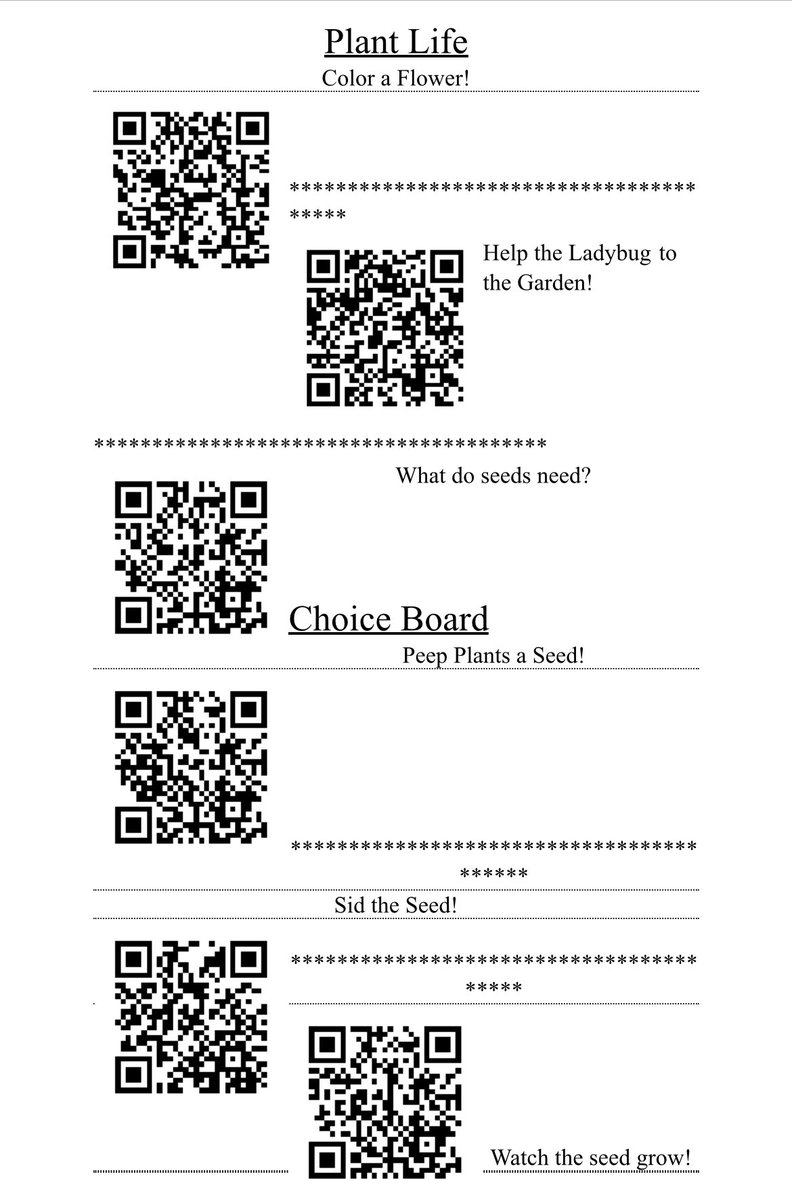 #mctechsavvy
<a href="/MrsJessicaRyan/">Dr. Jessica Ryan, Ed.D.</a> 
Plant Life Choice Board for Kindergarten - a little crooked but the codes work! -June S. 😆