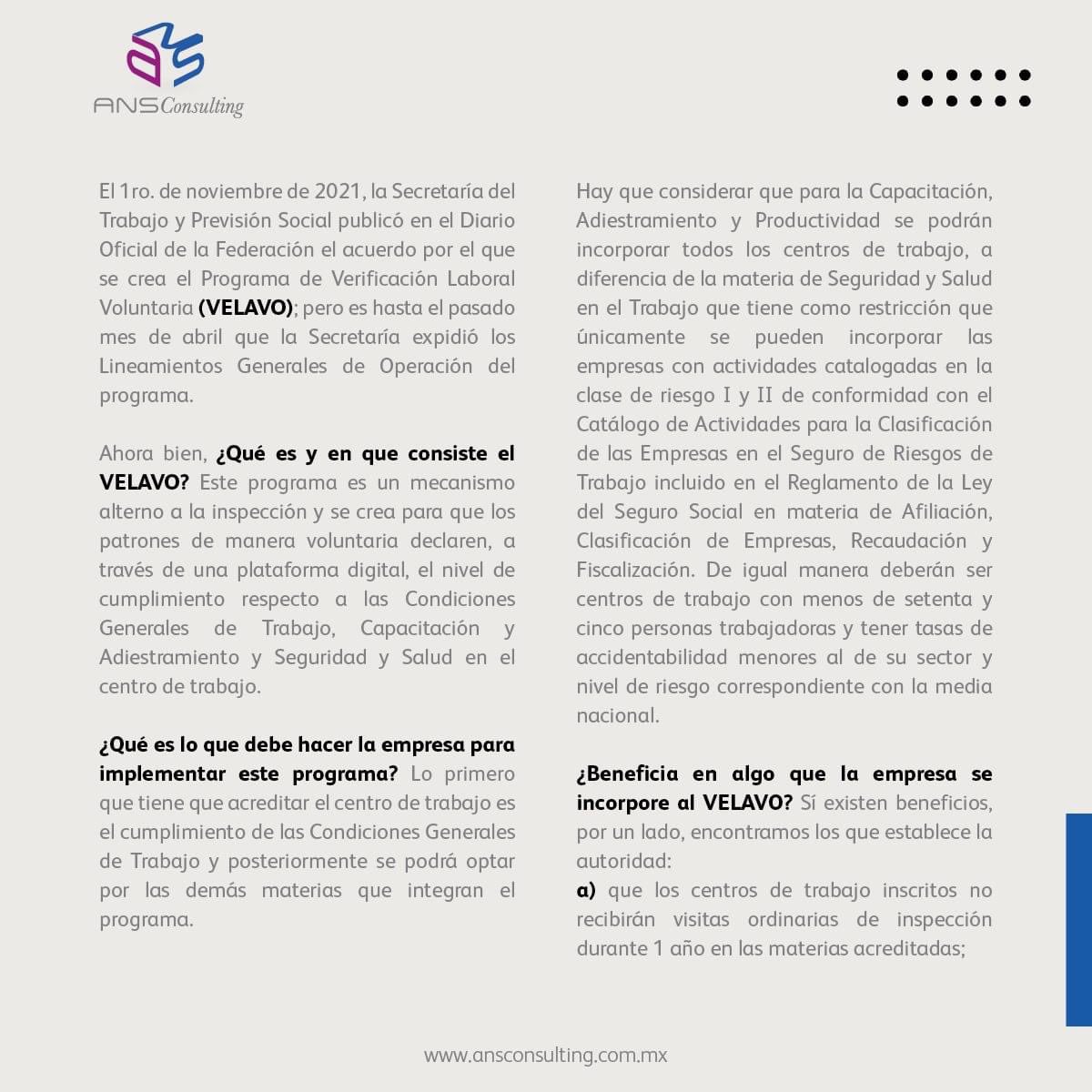 Consulting_ANS's tweet photo. ¿Qué es y en qué consiste El Programa de Verificación Laboral Voluntaria (VELAVO) implementado por la Secretaría del Trabajo y Previsión Social? https://t.co/Hqx7ul1Xfm