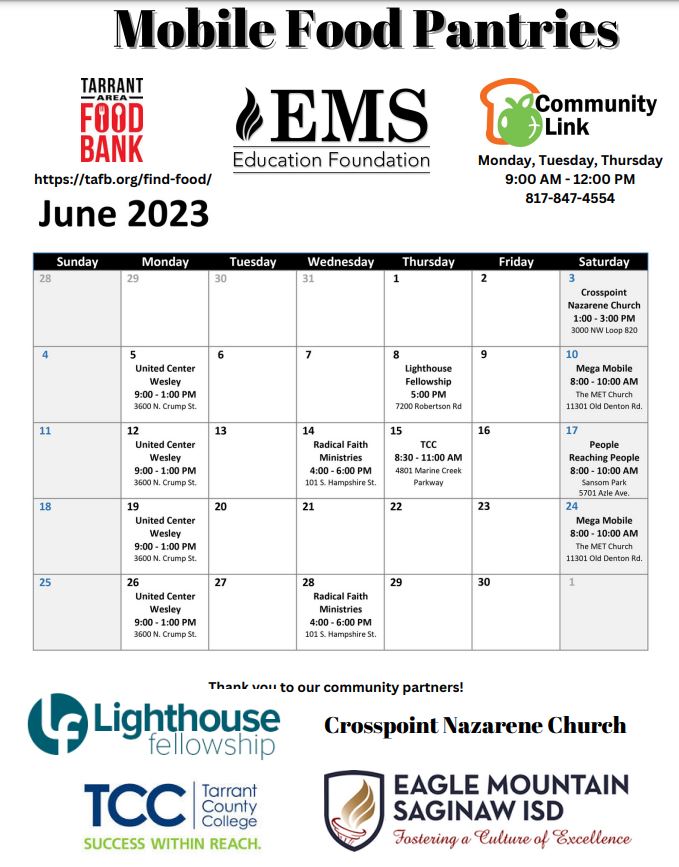 June Mobile Food Pantries <a href="/saginawhstx/">Saginaw High School</a>