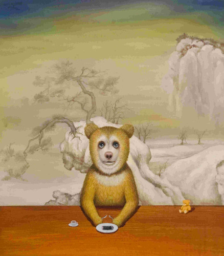 'Absurd Reality' 😎 (buff.ly/3p40w56) by Xu Yinuo. A traditional chinese painting  background with an odd foreground. 🆒

#absurdreality #xuyinuo #onlineart #oilpainting #figurativeart #artistsontwitter #paintingonline #contemporaryart #art #artist #buyart #artontwitter