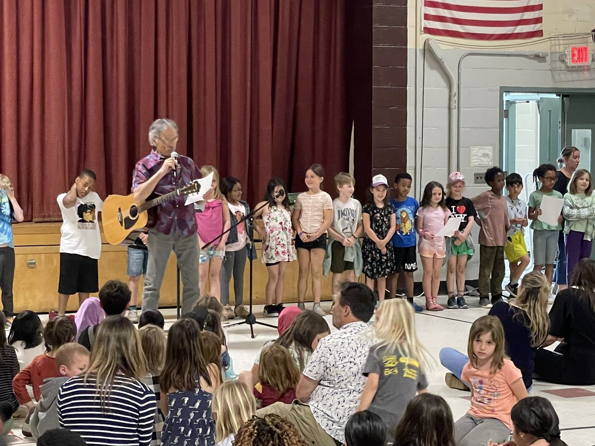 Students at IAA enjoying the VT elementary school rite of passage that is song writing &amp; performing with Jon Gailmor. As a family that had Dirt! on vinyl growing up, lots of joy seeing my own kids experience the passion of this artist who is now a VT institution. #BTV