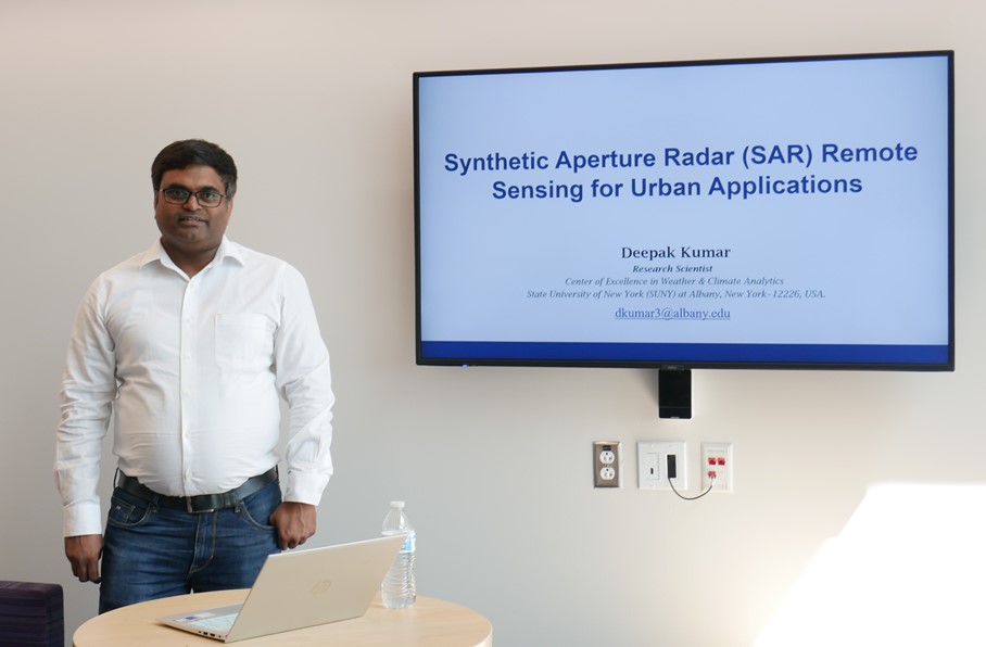UAlbanyASRC's tweet image. Thanks 2 @UASAlbany, ASRC held a successful Friday Colloquy season for Spring 2023 semester! Today’s talk featured @UAlbanyWxCOE’s research scientist Dr. Deepak Kumar speaking on “Synthetic Aperture Radar (SAR) Remote Sensing for Urban Applications”. Tune in soon 4 Fall 23 talks