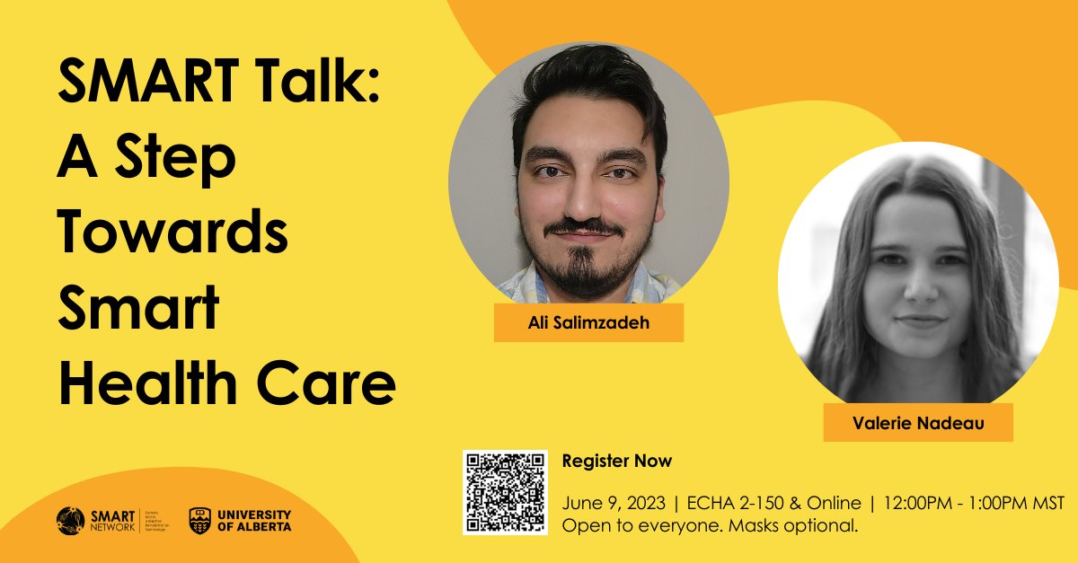 Join us on June 9th for our monthly #SMARTTalk. 🎙 Ali Salimzadeh and Valerie Nadeau will be presenting 'A Step Towards Smart Health Care'. Register here: bit.ly/3MFB2U9
.
#RehabilitationMedicine #HealthCare #HealthCareInnovations
@UofARehabMed @UAlberta_FoMD