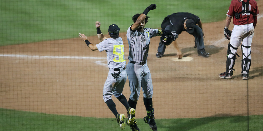 ShotgunSprD1's tweet photo. Sabin Ceballos provides fire and passion. Rikuu Nishida brings unbridled joy.
Together, the international duo has helped put @OregonBaseball back in line to make a regional: https://t.co/aLBFNP141i https://t.co/C9eVkJ9NG4