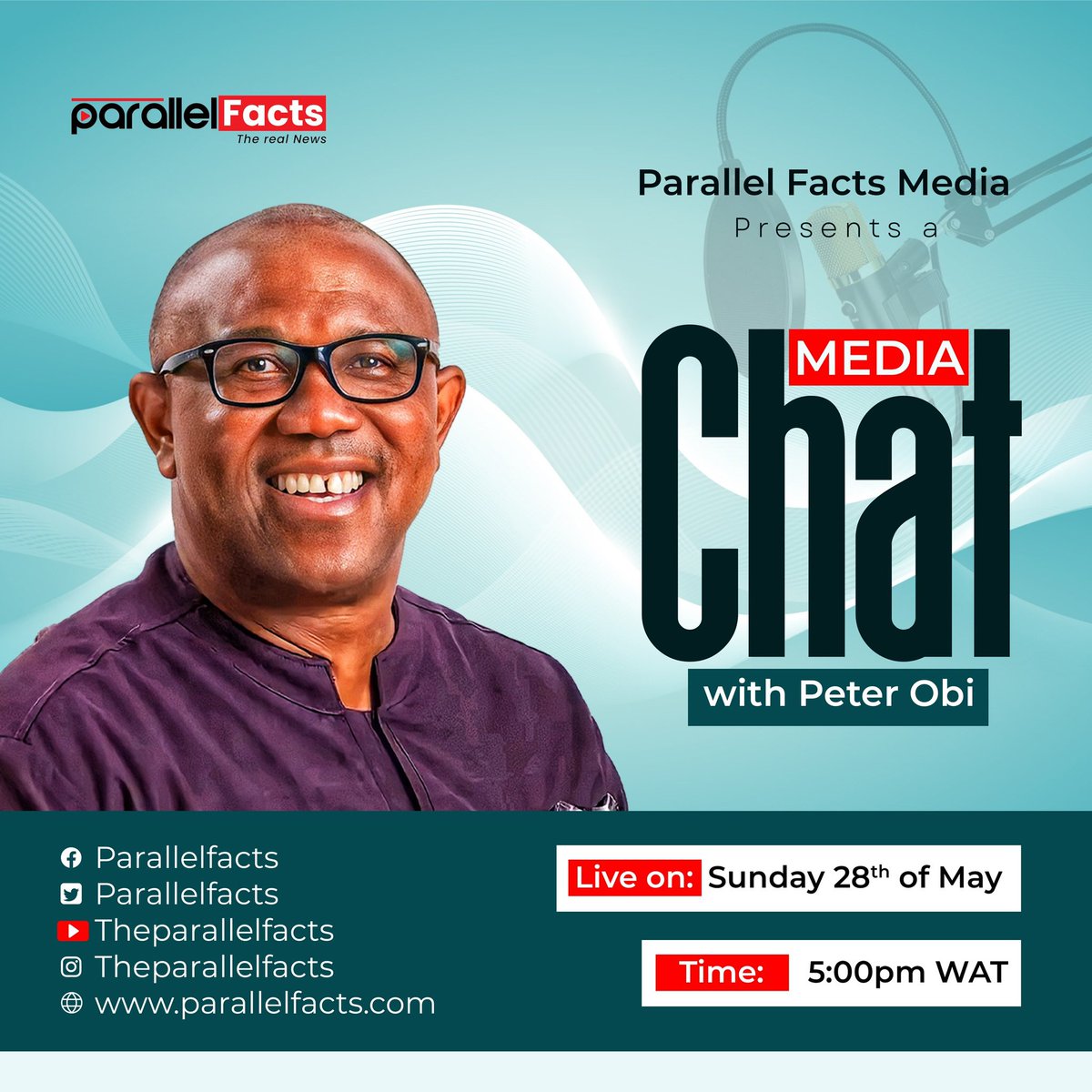 On Sunday May 28th 2023, the man Nigerians voted for @PeterObi will be live @ParallelFacts by 5pm WAT. 

Locus atandi #Timaya #Aregbesola #nairamarley #ChannelsTv