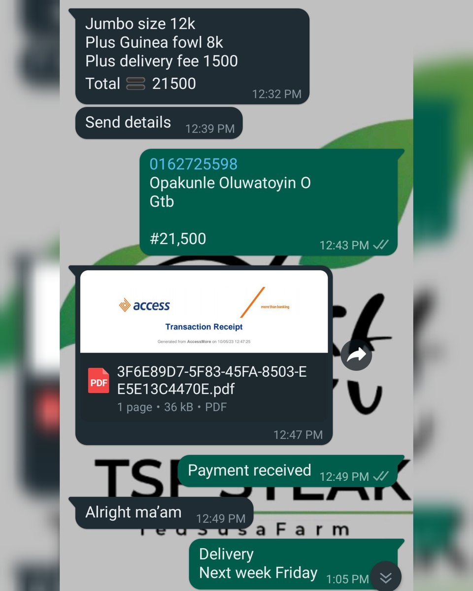 TedSusaFarm's tweet photo. She wants her delivery next week Friday and she paid quite ahead of time. Early order is an important thing.

Note: Delivery is 3 working days after payment of your order, but sometimes it could come 2 working days after payment of your order.

Nationwide Delivery. https://t.co/HQdIU1SFd1