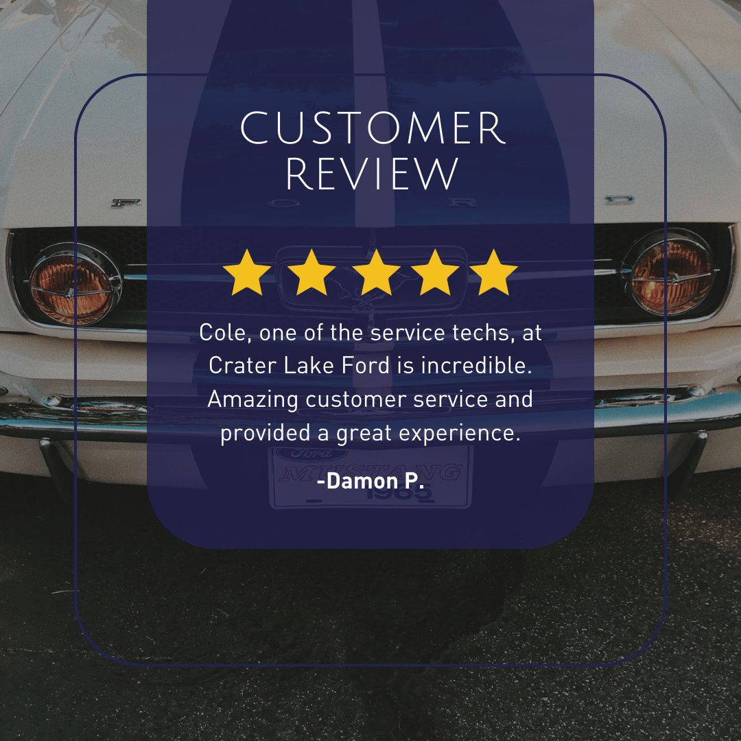 Happy #FiveStarFriday from our team at Crater Lake Ford. We’d like to extend our thanks to Damon for this kind feedback!