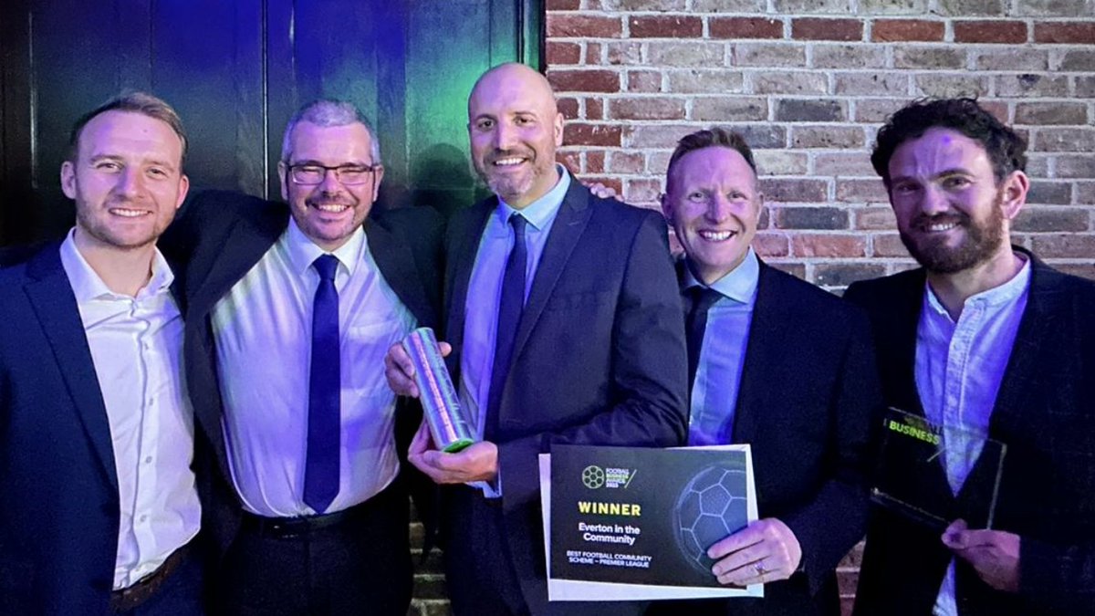 salas_v1's tweet photo. Everton in the Community: 2023 Best Football Community Scheme - Premier League #FBA23 Winners. 

Huge well done to the fantastic staff, volunteers and partners who made this happen. https://t.co/zdyBcgBjKC