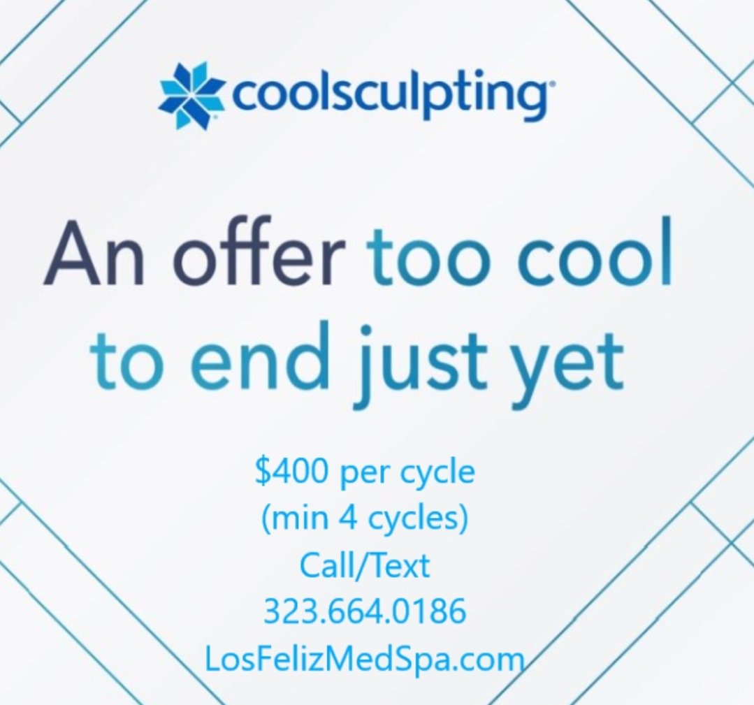 LosFelizMedSpa's tweet image. #CoolSculpting Special

$400 Per Cycle (Min 4 cycles)

Call/Text 323.664.0186
#DrMicheleWare #LosFeliz #MedSpa