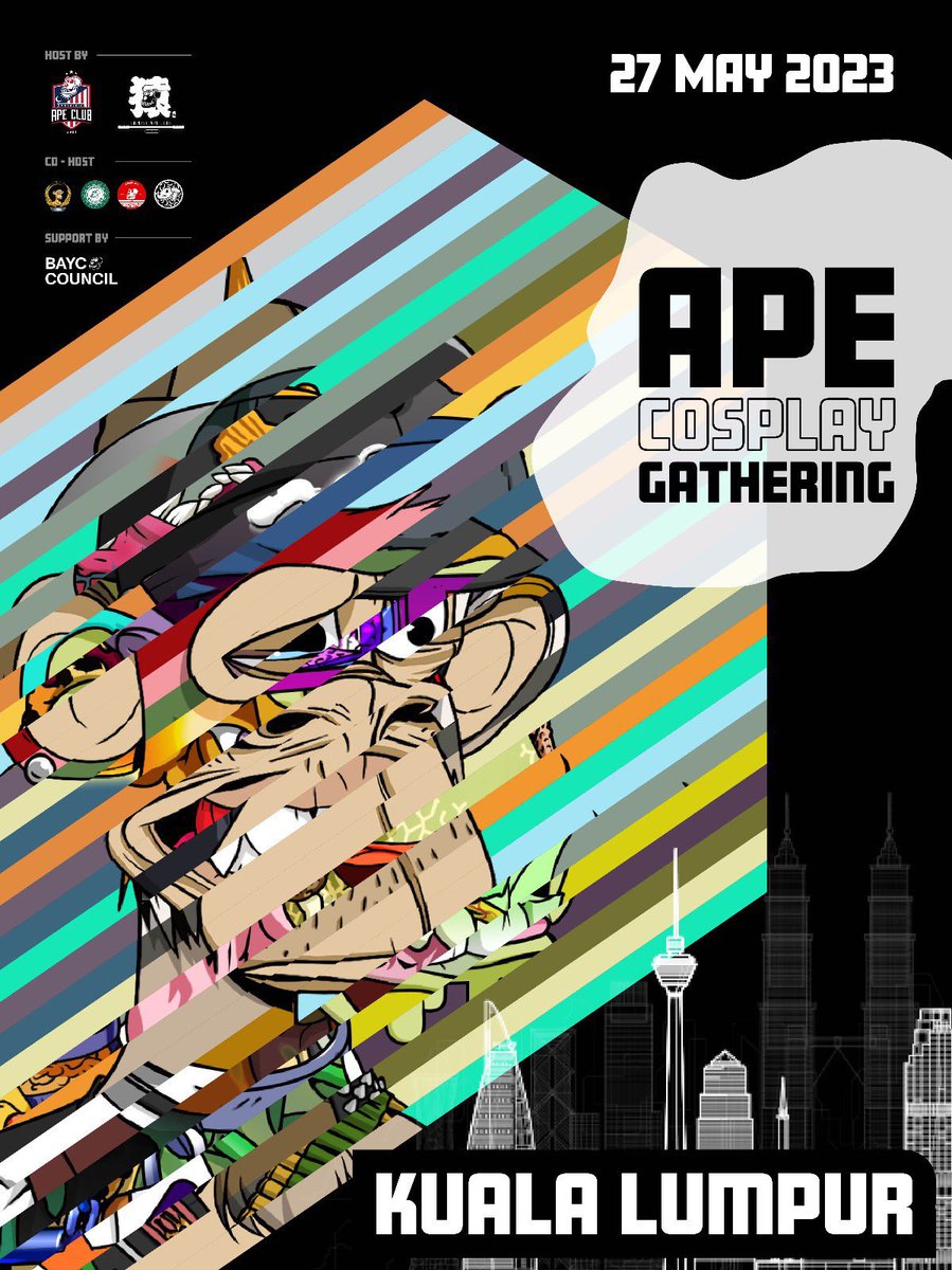 BAKCGroup's tweet photo. 🇲🇾🇹🇭🇯🇵🇭🇰🇹🇼🇲🇴Ape Cosplay Gathering 
Date:27/5
Host: @Chinese_apeclub , @Malaysiaapeyc
Organised by: @johnnylee_ddc ,@fansmush , @kannnnec, @Mr_aaww, @Lever_Group 

Co-host:@baycjapan , @bayctaiwan ,@bakcgroup , @macauapeclub

Support by: @bayccouncil https://t.co/ablZXDmlDb