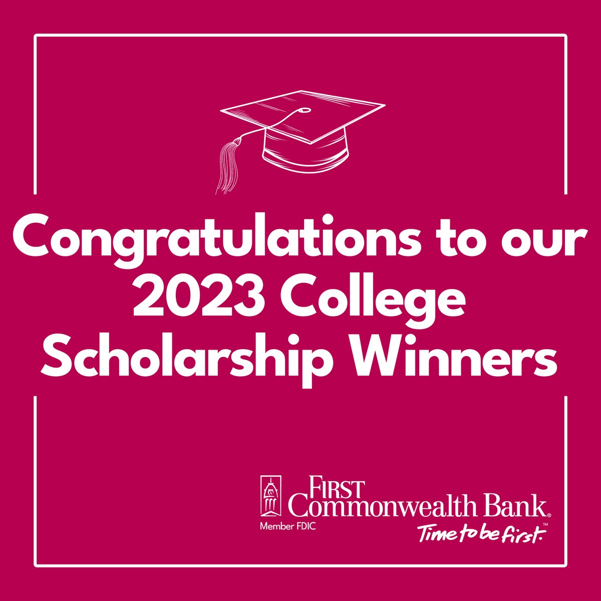 As the school year is winding down and commencement ceremonies are right around the corner, we are so happy for this year's First Commonwealth Bank College Scholarship Winners. Visit our site to see all of the winner names: bit.ly/2ENpvSs #Proud2bFCB