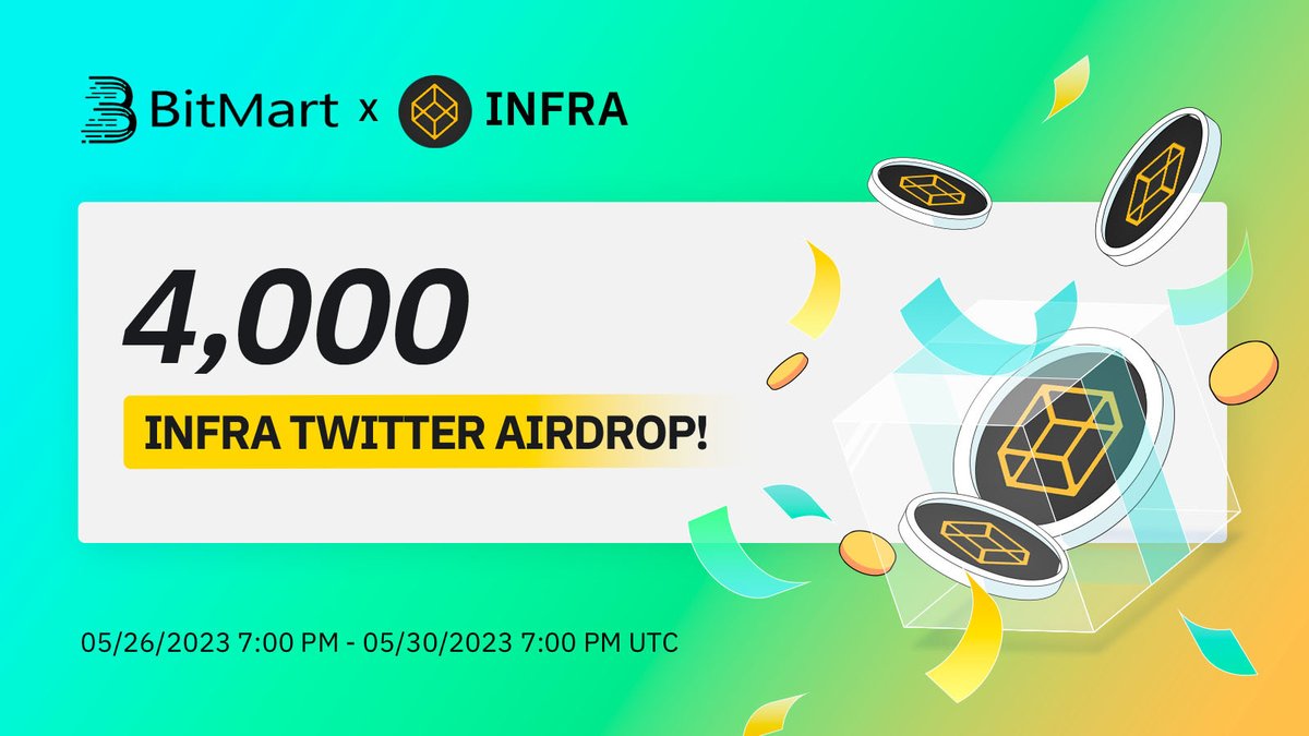 🚀To celebrate the upcoming listing of <a href="/BwareLabs/">BwareLabs</a>, join us to win 4,000 INFRA in this Airdrop event 💰💸

1⃣Follow <a href="/BitMartExchange/">BitMart</a> &amp; <a href="/BwareLabs/">BwareLabs</a>
2⃣RT &amp; tag 3 frds
3⃣Join t.me/BitMartExchange &amp; t.me/bwareLabs
4⃣Fill forms.gle/9e9NHn4ddJdEbh… 
 
💎1000 lucky winners get 4