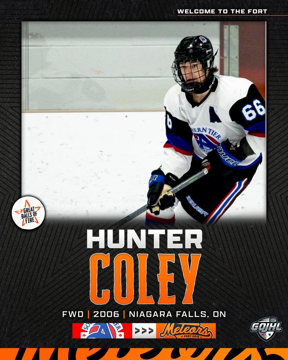 Welcome to the Fort 🏰

Two year AP Hunter Coley is the newest member of the Fort Erie Meteors!

#GreatBallsOfFire☄️| @GOJHL