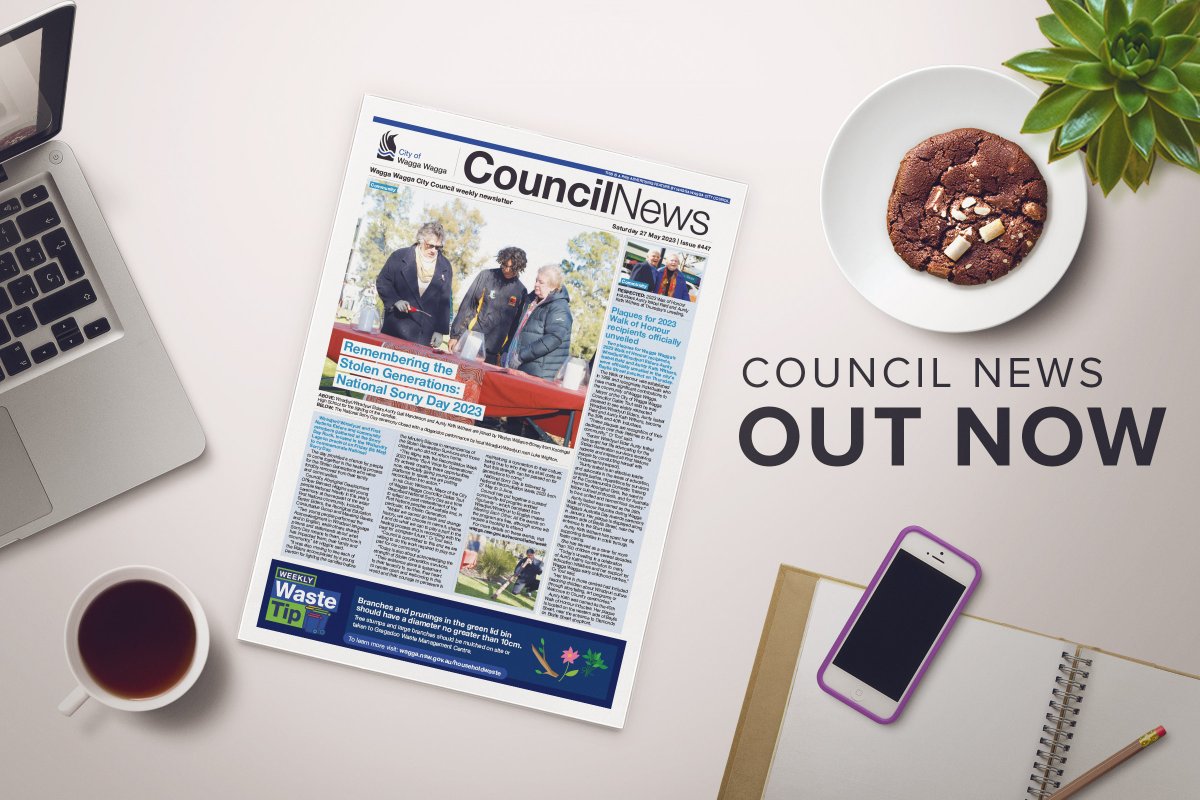 WaggaCouncil's tweet photo. In this week's issue of Council News 🥐☕🍳

🌟 Community gathers for National Sorry Day ceremony
🌟 Two First Nations Elders inducted into the Walk of Honour.
🌟 Cheap cars on offer at impound + more

Read it now 👉 https://t.co/sez25d2J5y https://t.co/eLgBtXPThQ