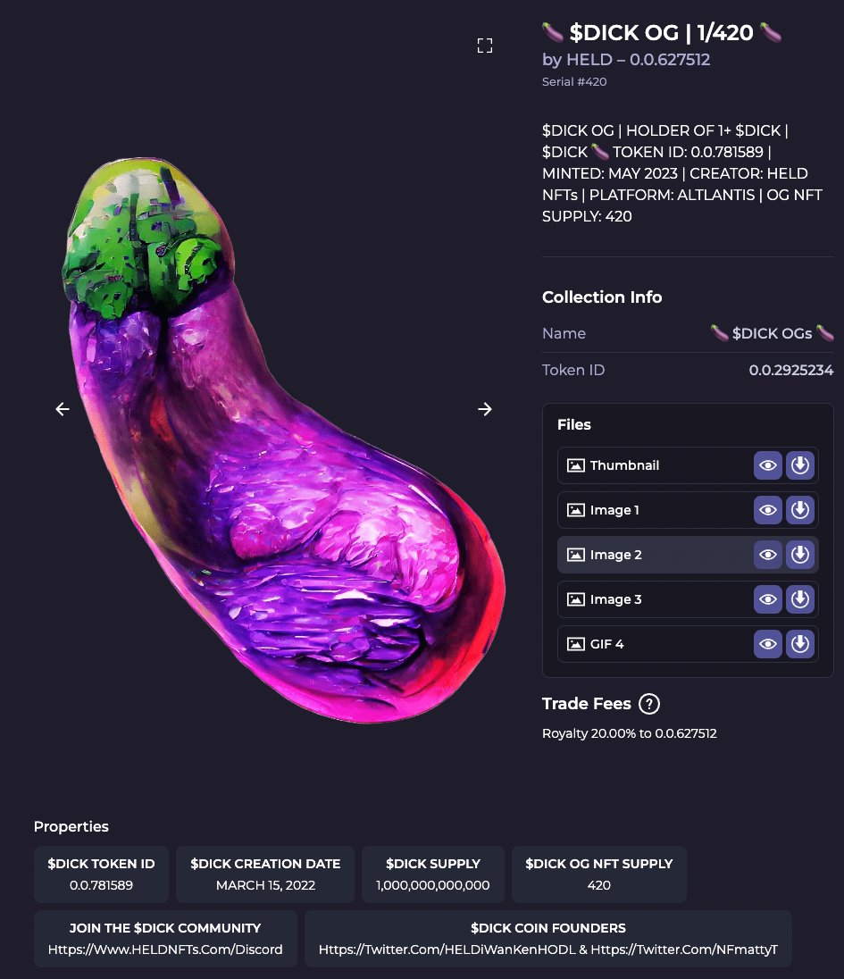 HELDiWanKenHODL's tweet photo. βοΈ420 #NFTs have been minted for OG $DICK holders β
If you're already a #DICKHolder... stay tuned π
π $DICK: 0.0.781589
π₯ #DICKOGs: 0.0.2925234
#HBARNFTs #DICKCoin #OG #MultiFileNFT @AltlantisApp @HederaHELD @aiartofficial @NFmattyT @GoodTripApes @GoodTripPunks #NFA #DYOR https://t.co/XWc7wtfTZC