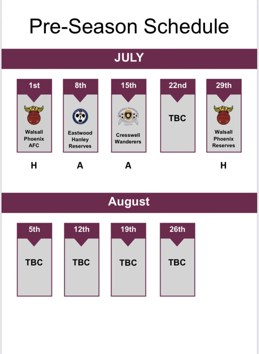 Hi all,

Above are the current scheduled friendlies. We’re looking to fill the remaining slots so please contact us if you’re interested. 

KO times will be announced closer to the time.

Any questions please let us know 💪🏼