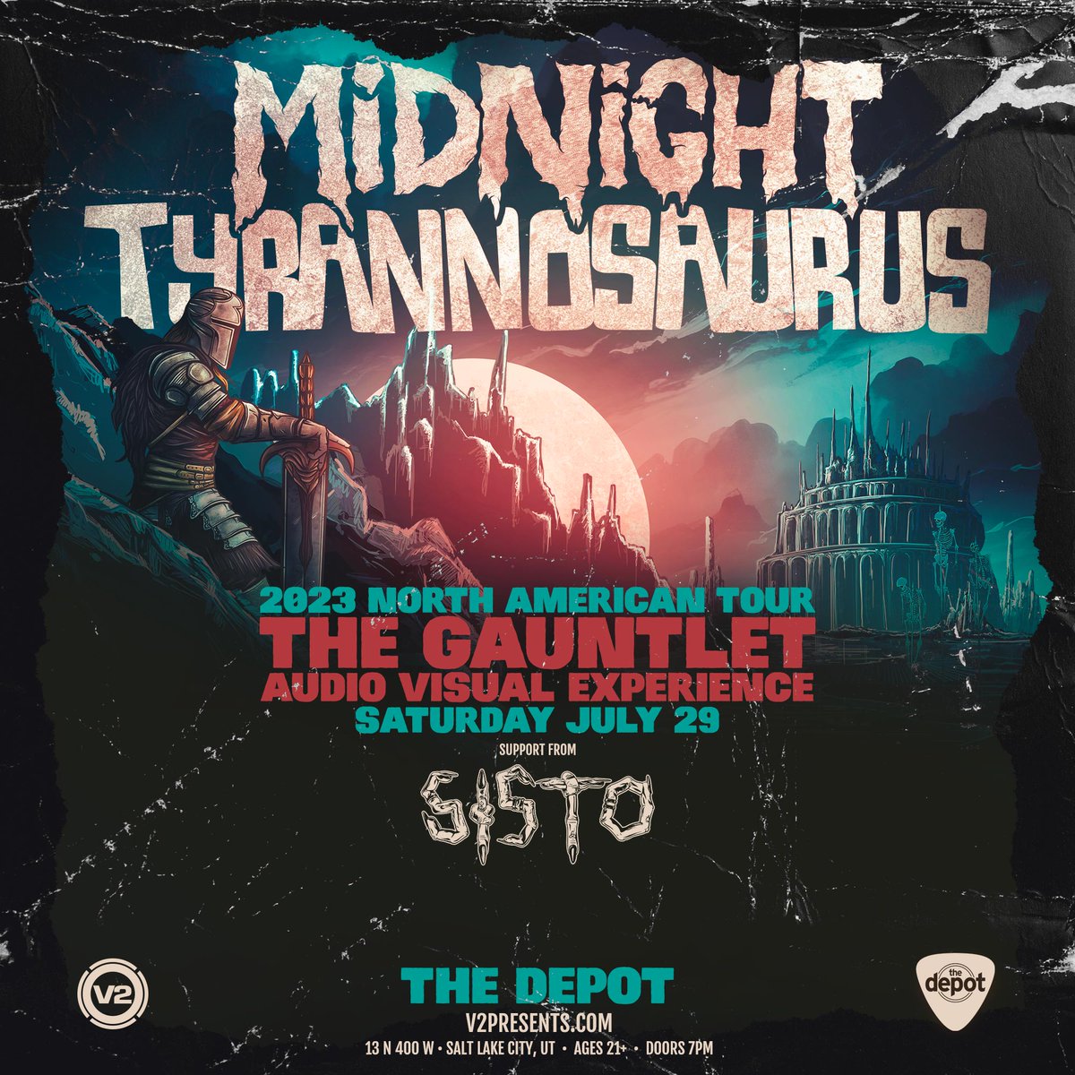 #NEWTOUR Join us at @depotslc as @Midnightasaurus unleashes his primordial sound, shaking the venue to its core. 🦖💥

Don't miss out on ‘The Gauntlet - Audio Visual Experience’ with support from @sisto_official!

Tickets on sale NOW! → v2presents.com