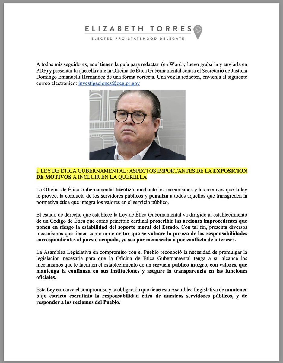 elitorrespr's tweet photo. 💣¡A TODOS LOS BRAVOS! 🔥

“HAGAMOS QUE LAS COSAS PASEN”.

AQUÍ TIENEN LA GUÍA CON LOS ASPECTOS QUE NECESITAN PARA PRESENTAR LAS QUERELLAS CORRESPONDIENTES CONTRA EL SECRETARIO DE JUSTICIA ANTE LA OFICINA DE ÉTICA GUBERNAMENTAL. 👇🏼 https://t.co/8WbuofbmvE