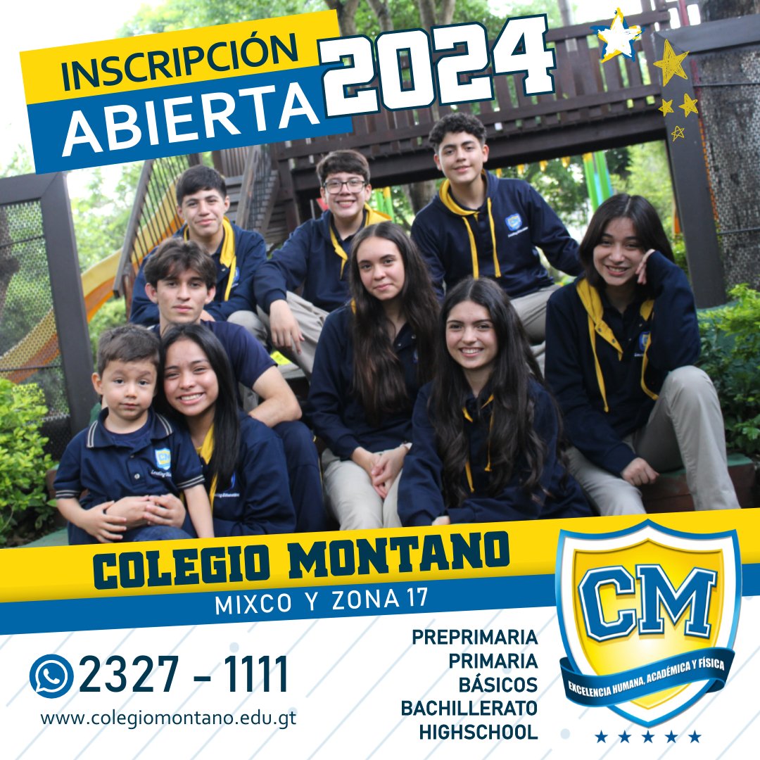 ColegiosMontano's tweet photo. ⭐#InscripciónAbierta en #ColegioMontano
🎓 No te juegues el futuro de tus hijos... potenciemos sus habilidades y formemos a líderes preparados para la universidad y la vida.
Solicita Información 💬
#Preprimaria #Primaria #Básicos #Bachillerato #HighSchool https://t.co/SP4R3vEZ6u