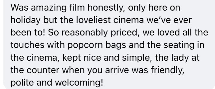 It’s always lovely to read comments like this thank you ☺️🍿🎥🎟️ #lovecinema #superdaisy