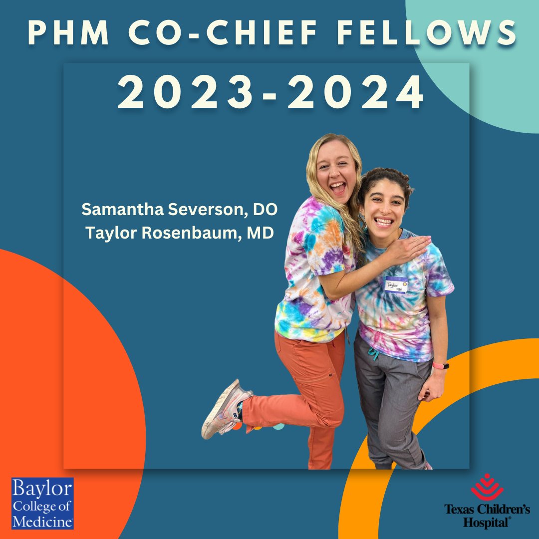 We're so excited to announce our PHM Co-Chief Fellows for 2023-2024! Excited to see you two lead the way into the next year! 

Congrats, Dr. Severson and Dr. Rosenbaum!

@phmfellowships <a href="/DrTaylorMichele/">Taylor Rosenbaum, MD</a> #DrSeverson