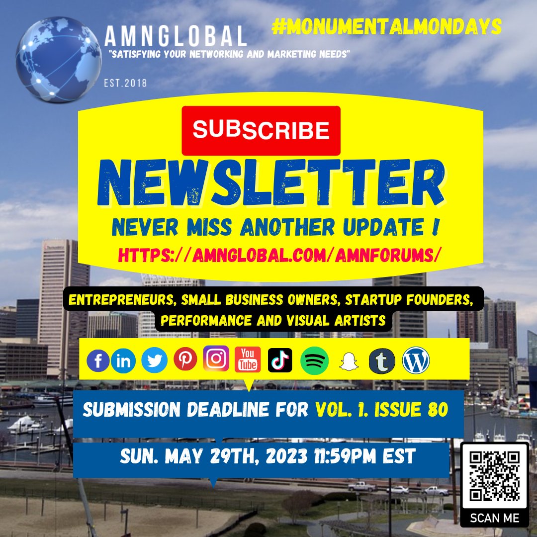 [FYI🌍📍] City of Baltimore (AMNG) AMNGLOBAL members: We are seeking contributions to our next Monumental Mondays newsletter (Vol 1. Issue 80)! Get more information at  tumblr.com/amnglobal/7180…
#businesssupport #supportservices #elearning #skill #selfdevelopment #strategies #FAQs