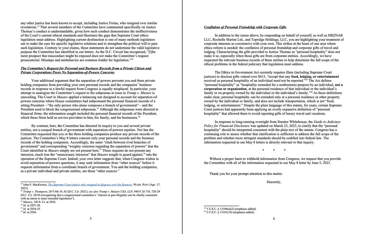 Let's be clear:
 
-Harlan Crow does not have the authority to claim separation of powers to withhold information
-We are within the scope of our oversight
-We have established a clear legislative purpose
 
The requested information should be provided without delay. 