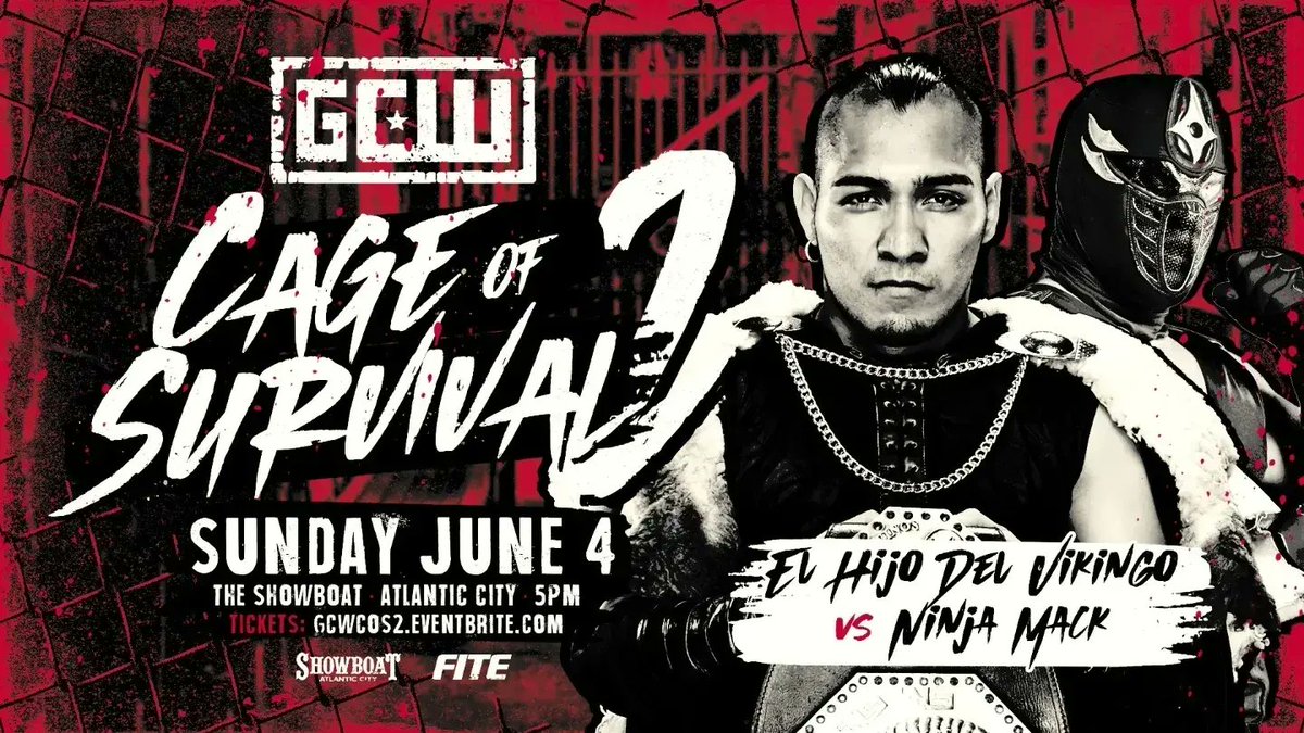 GCWrestling_'s tweet photo. *CAGE OF SURVIVAL UPDATE*

#GCWCoS2 closes out #GCWToS8 weekend next Sunday at The Showboat!

Already Signed:
Masha vs TOS Winner (COS Match)
Vikingo vs Ninja Mack
Cardona/SDL vs The Kirks
Mike Bailey
Maki Itoh
+more

Get Tix:
https://t.co/VrBzVkNBrB

Watch LIVE on @FiteTV+! https://t.co/4hwiFDr6tZ