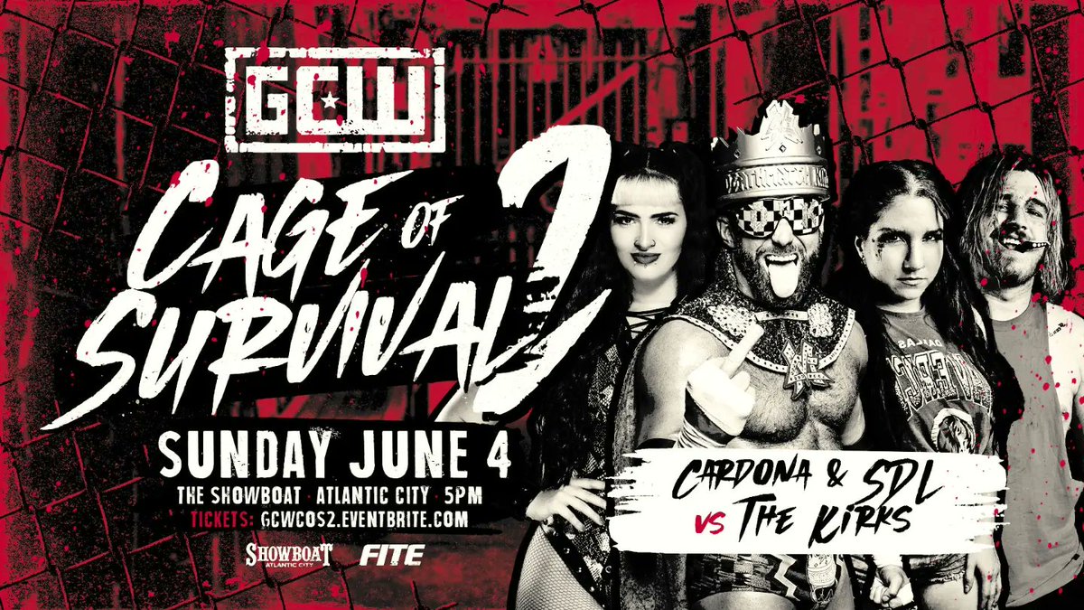 GCWrestling_'s tweet photo. *CAGE OF SURVIVAL UPDATE*

#GCWCoS2 closes out #GCWToS8 weekend next Sunday at The Showboat!

Already Signed:
Masha vs TOS Winner (COS Match)
Vikingo vs Ninja Mack
Cardona/SDL vs The Kirks
Mike Bailey
Maki Itoh
+more

Get Tix:
https://t.co/VrBzVkNBrB

Watch LIVE on @FiteTV+! https://t.co/4hwiFDr6tZ