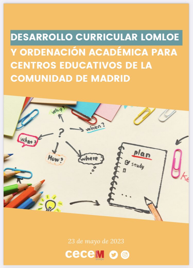 ChavarriJuan's tweet photo. Trabajazo del equipo de @CECEMADRID con esta nueva Publicación que explica y detalla el desarrollo curricular y la ordenación académica para los centros educativos de la @ComunidadMadrid. 

Muy recomendable si estás preparando el próximo curso escolar: https://t.co/B2dOxPewvH https://t.co/gILZwJ9Y3m