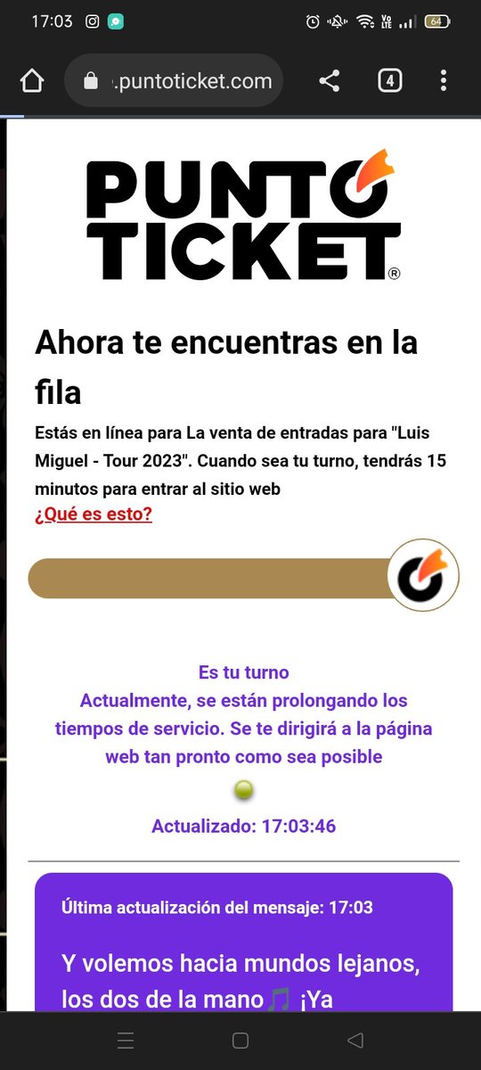 Teybsb's tweet photo. pucha que estoy enojada con el tío @puntoticket estaba comprando la entrada para Luismi ni cinco minutos llevaba y me saco de la fila!. No sólo eso sino que me reingreso a la fila y quedé en el número 35 mil algo!

Dejó pantallazo al respecto https://t.co/Yw7Ud7PwLx