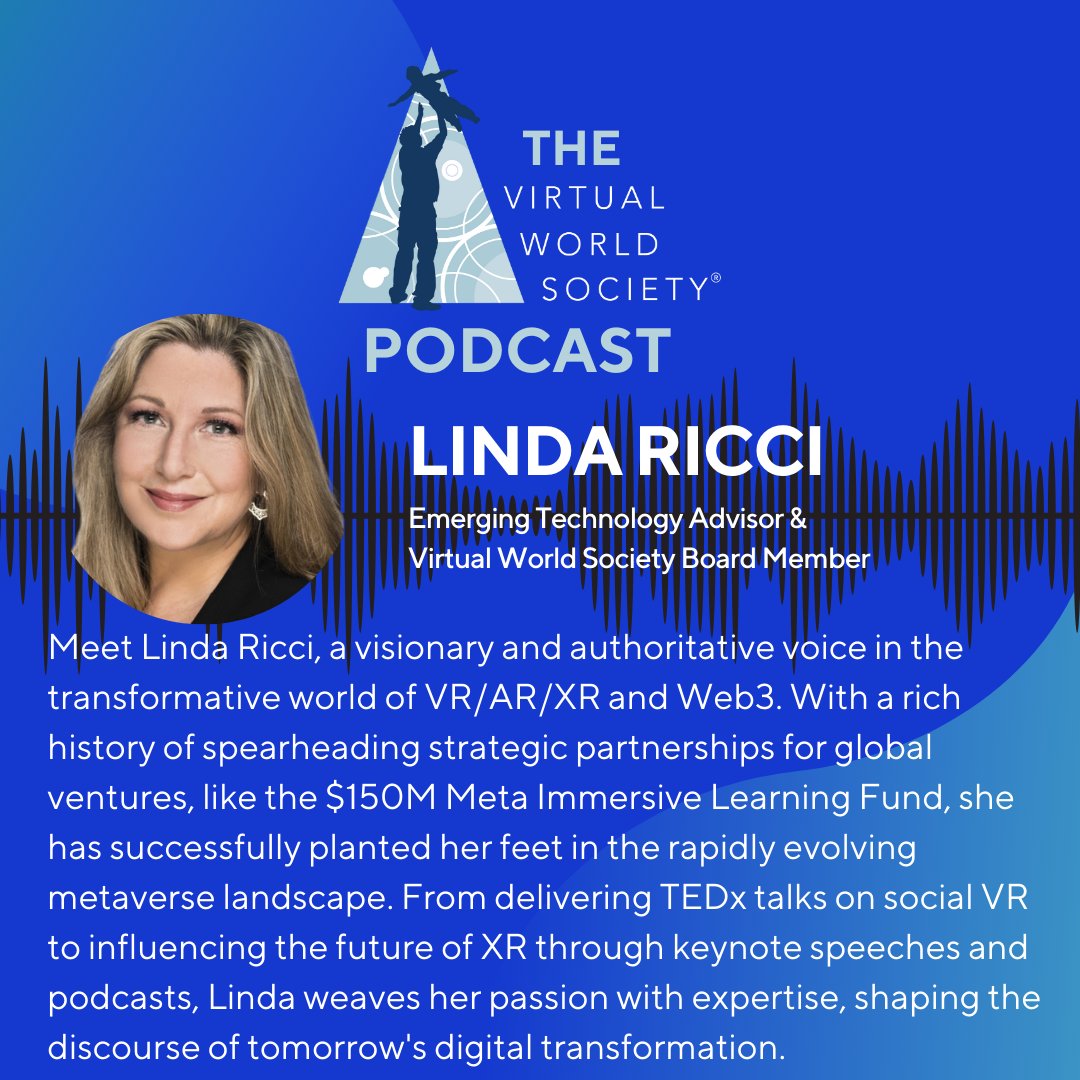 Join host Maxwell McGee as he invites Linda Ricci to talk about @ARealityEvent, how she got started in VR spaces, her early career working with innovative technology, and her thoughts on the term “Metaverse.” Listen here: bit.ly/linda-ricci #VWS2023